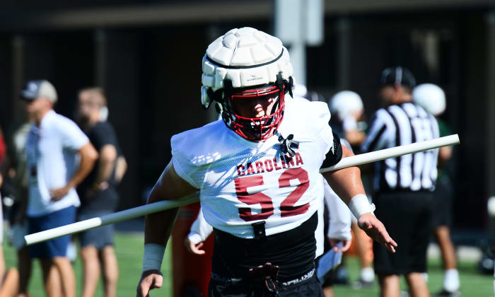 Stone Blanton going through a Fall camp drill (5th Aug., 2022)